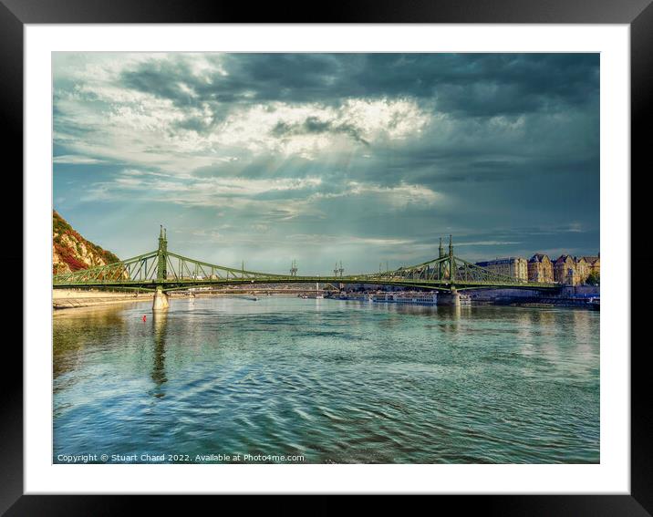 Bridge over the river Danube at Budapest Framed Mounted Print by Travel and Pixels 