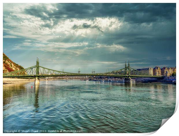 Bridge over the river Danube at Budapest Print by Stuart Chard