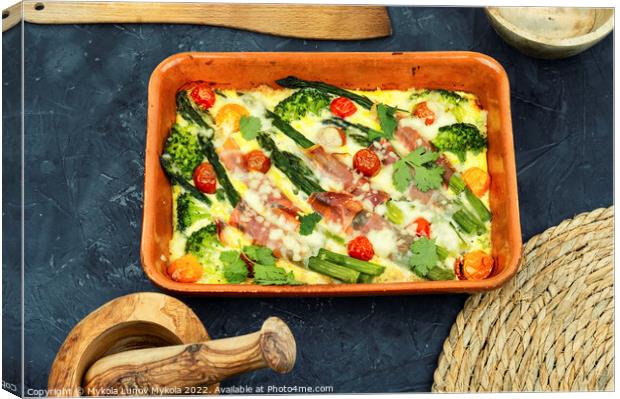 Casserole with asparagus and bacon in baking dish Canvas Print by Mykola Lunov Mykola
