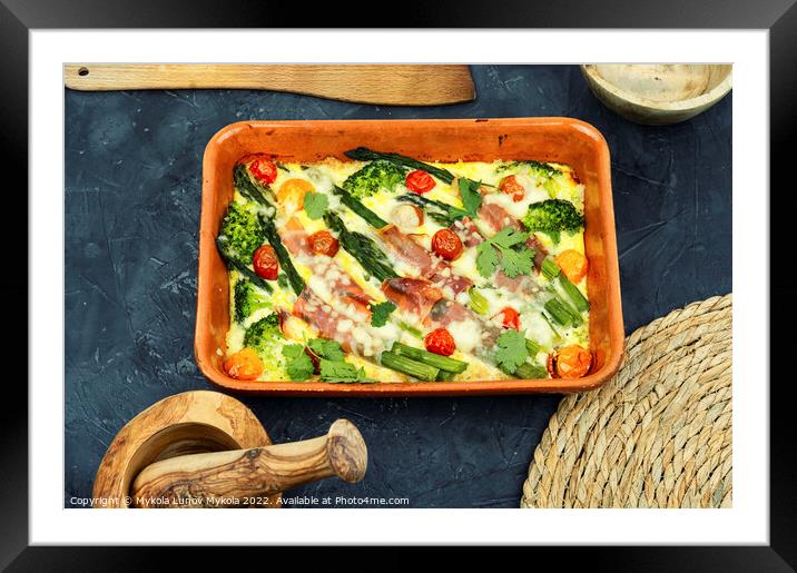 Casserole with asparagus and bacon in baking dish Framed Mounted Print by Mykola Lunov Mykola