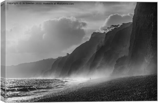 Stormy Budleigh Salterton in monochrome Canvas Print by Jo Sowden