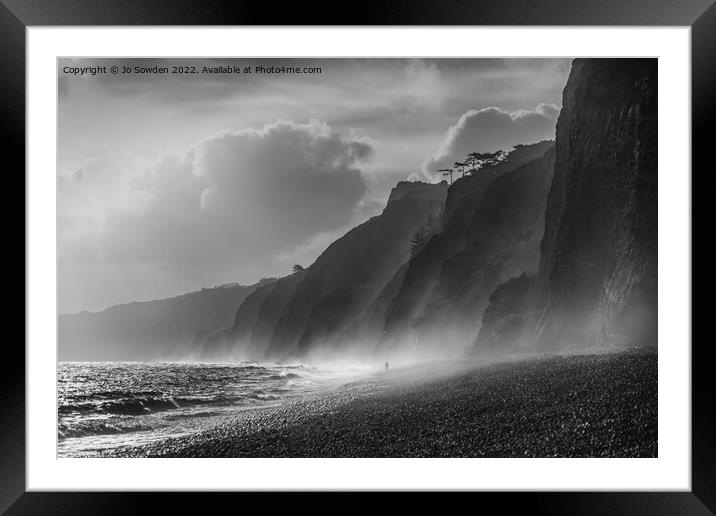 Stormy Budleigh Salterton in monochrome Framed Mounted Print by Jo Sowden