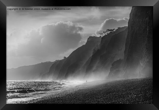 Stormy Budleigh Salterton in monochrome Framed Print by Jo Sowden