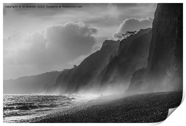 Stormy Budleigh Salterton in monochrome Print by Jo Sowden