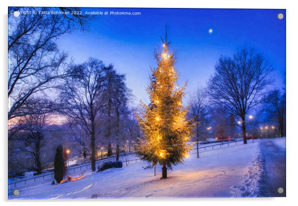 Illuminated Christmas Tree at Uskela Church, Finla Acrylic by Taina Sohlman