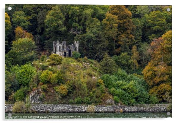Old Fort on the Autumnal shore of Lake Windermere Acrylic by Phil Longfoot