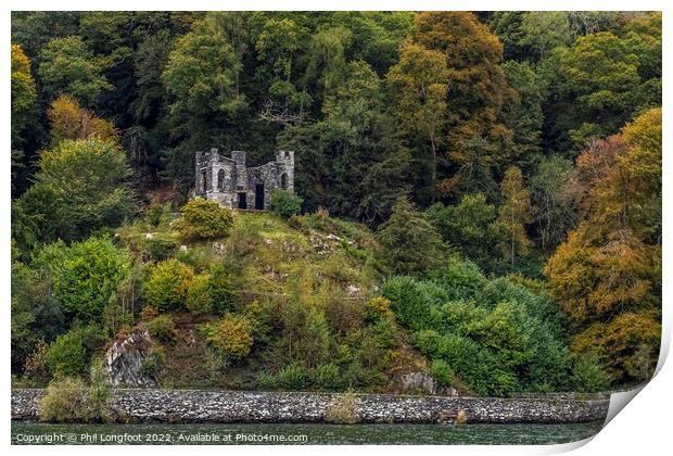 Old Fort on the Autumnal shore of Lake Windermere Print by Phil Longfoot