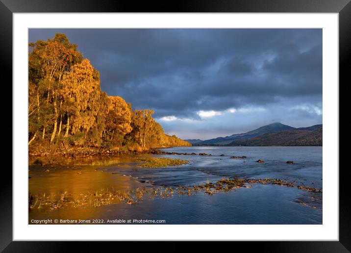Loch Rannoch Golden Glow, Perthshire Scotland. Framed Mounted Print by Barbara Jones