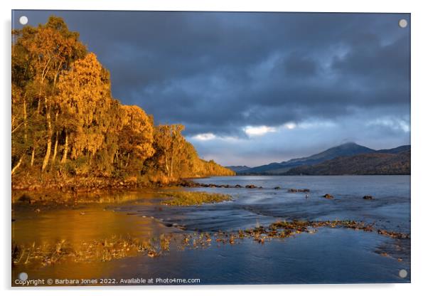 Loch Rannoch Golden Glow, Perthshire Scotland. Acrylic by Barbara Jones