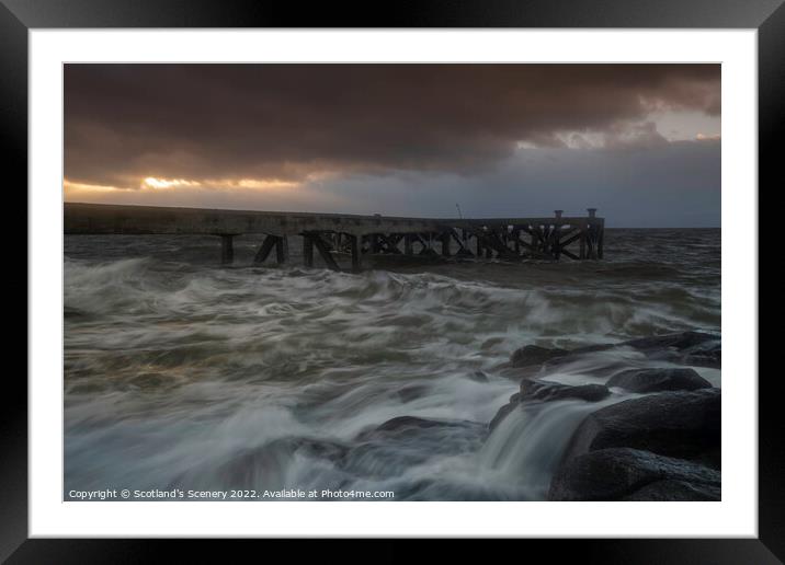 Portencross pier at sunset. Framed Mounted Print by Scotland's Scenery