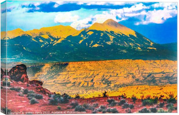 La Sal Mountains Rock Canyon Arches National Park Moab Utah  Canvas Print by William Perry