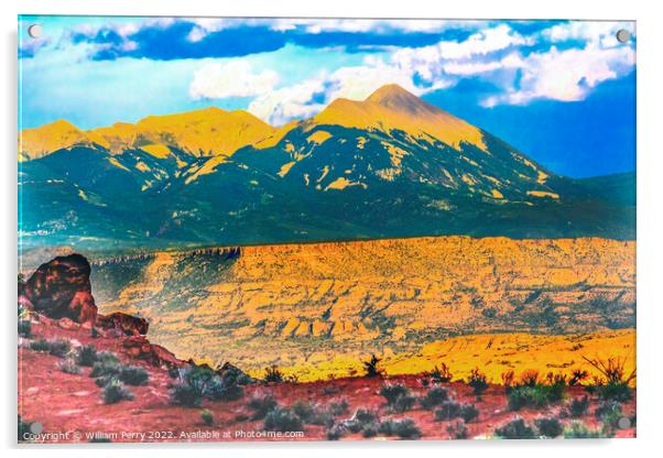La Sal Mountains Rock Canyon Arches National Park Moab Utah  Acrylic by William Perry