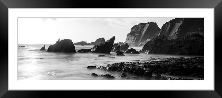 Ayrmer Cove South Hams Devon south west coast path black and white 4 Framed Mounted Print by Sonny Ryse