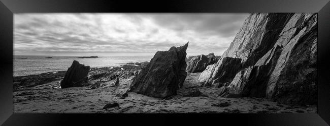 Ayrmer Cove South Hams Devon south west coast path black and white 2 Framed Print by Sonny Ryse