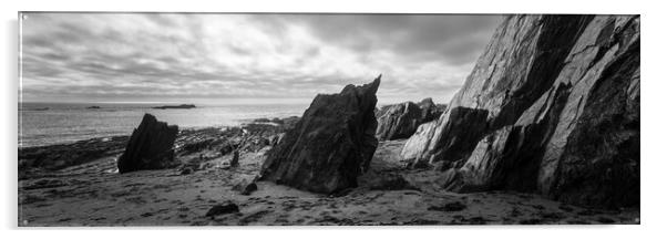 Ayrmer Cove South Hams Devon south west coast path black and white 2 Acrylic by Sonny Ryse