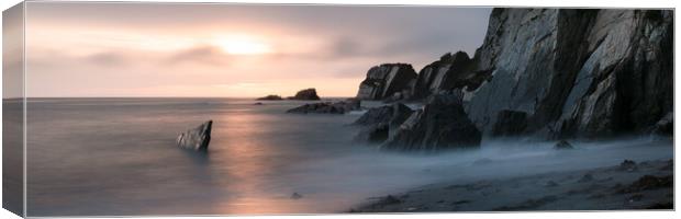 ayrmer-cove-south-hams-devon-coast-beach-sunset-panorma Canvas Print by Sonny Ryse