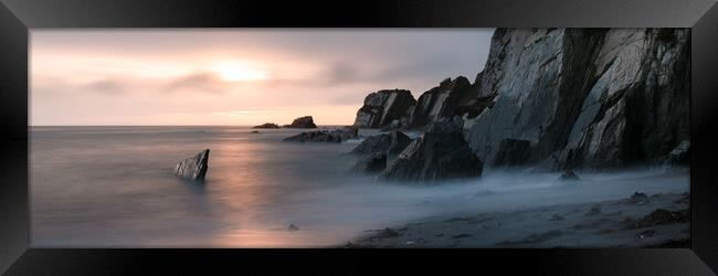 ayrmer-cove-south-hams-devon-coast-beach-sunset-panorma Framed Print by Sonny Ryse