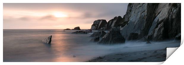 ayrmer-cove-south-hams-devon-coast-beach-sunset-panorma Print by Sonny Ryse