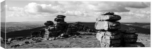 great staple tor dartmoor national park england panorama black and white Canvas Print by Sonny Ryse