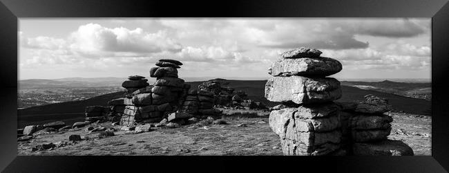 great staple tor dartmoor national park england panorama black and white Framed Print by Sonny Ryse