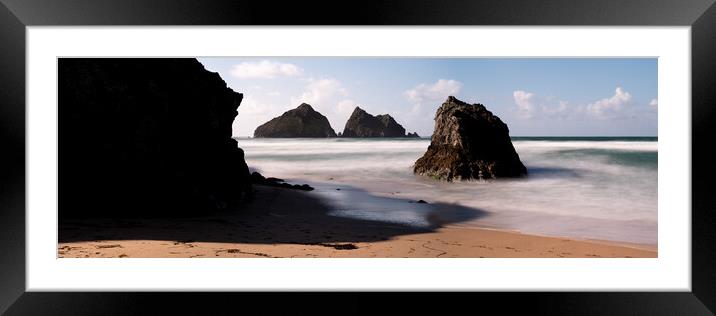 Holywell Beach and Gull Rock Cornwall Coast Framed Mounted Print by Sonny Ryse
