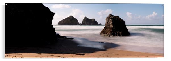 Holywell Beach and Gull Rock Cornwall Coast Acrylic by Sonny Ryse