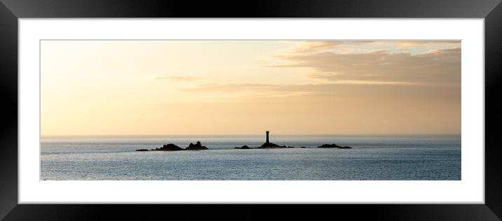 lands end longships lighthouse cornwall coast england panorama Framed Mounted Print by Sonny Ryse