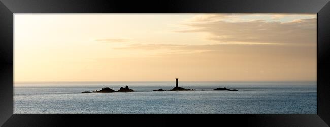 lands end longships lighthouse cornwall coast england panorama Framed Print by Sonny Ryse
