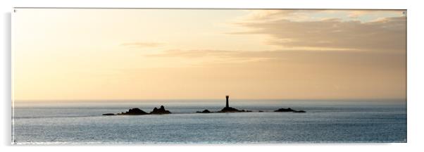 lands end longships lighthouse cornwall coast england panorama Acrylic by Sonny Ryse