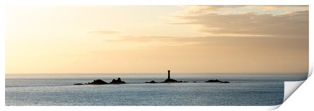 lands end longships lighthouse cornwall coast england panorama Print by Sonny Ryse