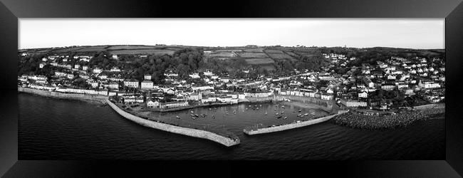 Mousehole Fishing Village Harbour Aerial black and white Framed Print by Sonny Ryse