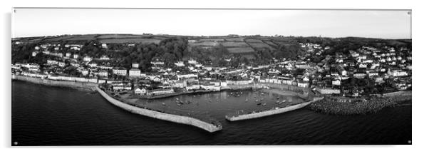 Mousehole Fishing Village Harbour Aerial black and white Acrylic by Sonny Ryse