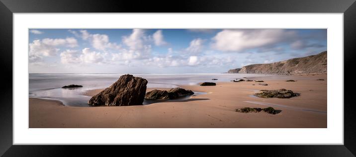 Watergate Bay Beach Cornwall South west coast path England Framed Mounted Print by Sonny Ryse