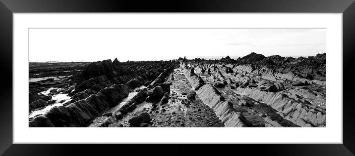 Welcombe Mouth beach North Devon South West Coast Path black and white 3 Framed Mounted Print by Sonny Ryse