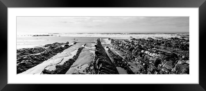 Welcombe Mouth beach North Devon South West Coast Path black and white Framed Mounted Print by Sonny Ryse