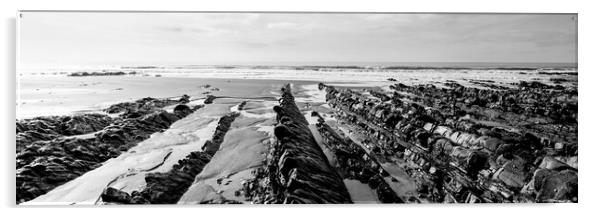 Welcombe Mouth beach North Devon South West Coast Path black and white Acrylic by Sonny Ryse