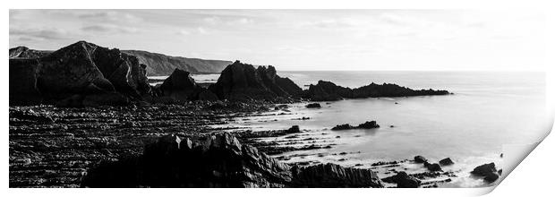 Hartland Quay North Devon south west coast path black and white Print by Sonny Ryse
