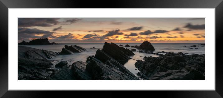 Hartland quay sunset north devon coast beach england panorma Framed Mounted Print by Sonny Ryse