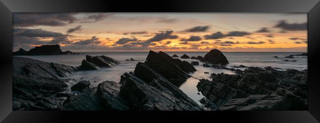 Hartland quay sunset north devon coast beach england panorma Framed Print by Sonny Ryse