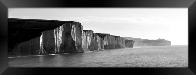 Seven sisters white chalk cliffs south coast england black and w Framed Print by Sonny Ryse