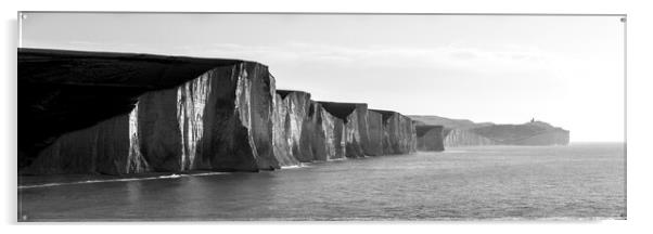 Seven sisters white chalk cliffs south coast england black and w Acrylic by Sonny Ryse