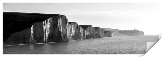 Seven sisters white chalk cliffs south coast england black and w Print by Sonny Ryse