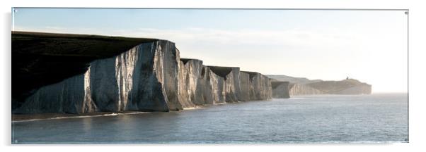Seven sisters white chalk cliffs south coast england panorama Acrylic by Sonny Ryse