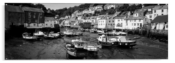 Smugglers Cove Polperro Fishing Harbour Black and White 2 Acrylic by Sonny Ryse