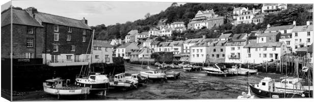 Smugglers Cove Polperro Fishing Harbour Black and White 3 Canvas Print by Sonny Ryse