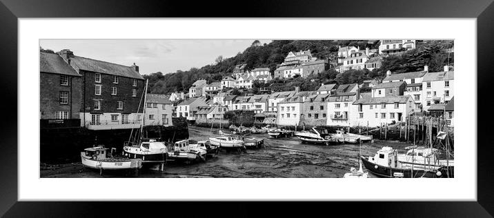 Smugglers Cove Polperro Fishing Harbour Black and White 3 Framed Mounted Print by Sonny Ryse