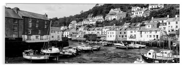 Smugglers Cove Polperro Fishing Harbour Black and White 3 Acrylic by Sonny Ryse