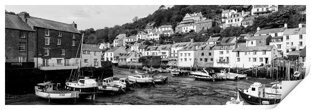 Smugglers Cove Polperro Fishing Harbour Black and White 3 Print by Sonny Ryse
