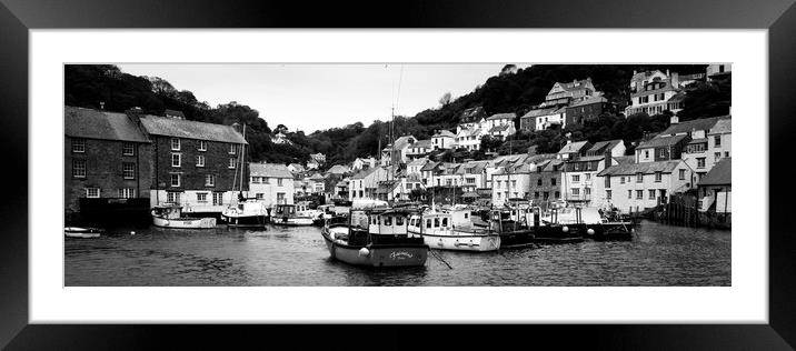 Smugglers Cove Polperro Fishing Harbour Black and White Framed Mounted Print by Sonny Ryse