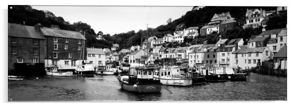 Smugglers Cove Polperro Fishing Harbour Black and White Acrylic by Sonny Ryse